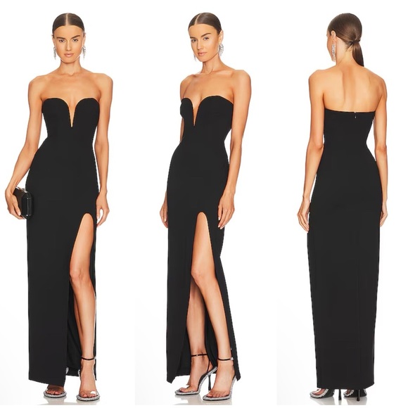 NICHOLAS Tena Deep V Sweetheart Strapless Gown in Black Size 0 - Picture 1 of 14